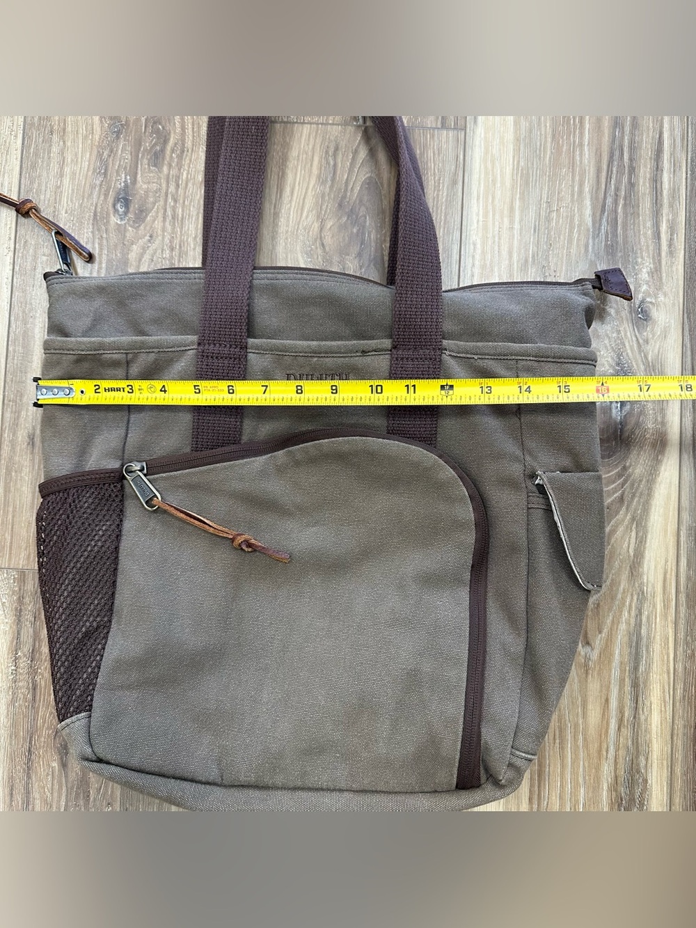 Duluth Trading Co. Canvas Tote Bag Zip Multipocket Brown - Picture 13 of 15